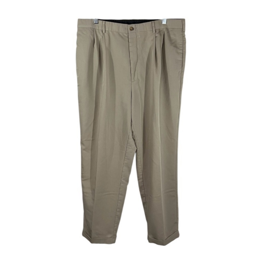Men’s 36 X 30 Dress Pants Beige Tan Pleated Cuffed Hem